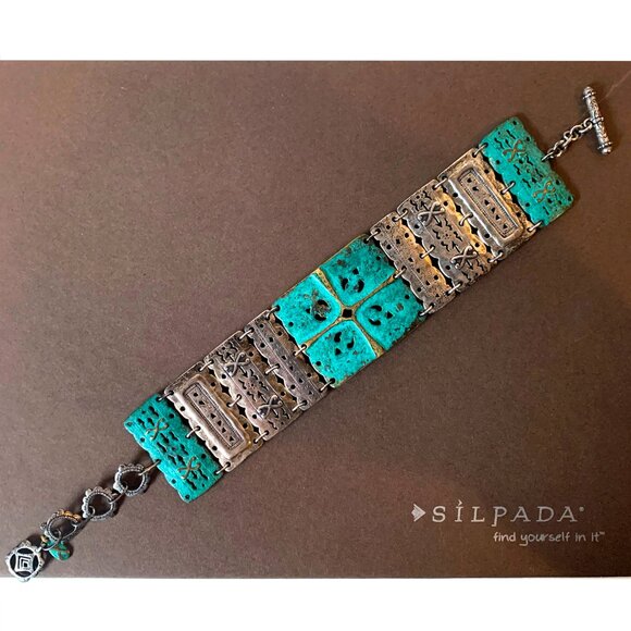 Silpada 925 Sterling Silver & Patina Brass Artifact Bracelet - Retired B2832 - Picture 1 of 7